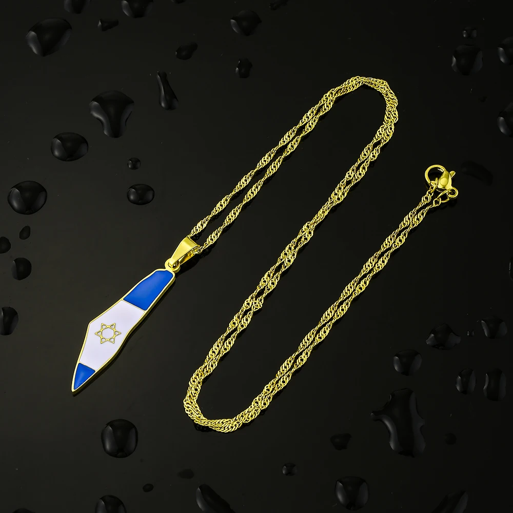 قلادة بدلاية من الفولاذ المقاوم للصدأ للرجال والنساء ، لون ذهبي وفضي ، خريطة إسرائيل ، مجوهرات العلم ، هدية المجموعات العرقية ، الموضة