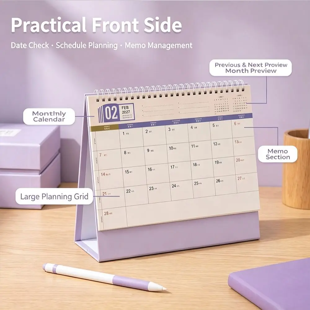 Portable 2027 Desktop Desk Calendar Foldable Morandi Color Standing Table Calendar Decorative Display Flip Calendar