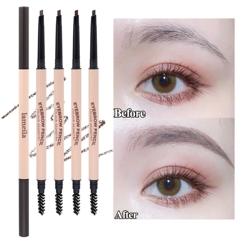 Black Brown Grey Eyebrow Pencil Lasting Waterproof Non-Smudged Double Head Matte Eye Brow Pen Tint with Brush Makeup Cosmetics