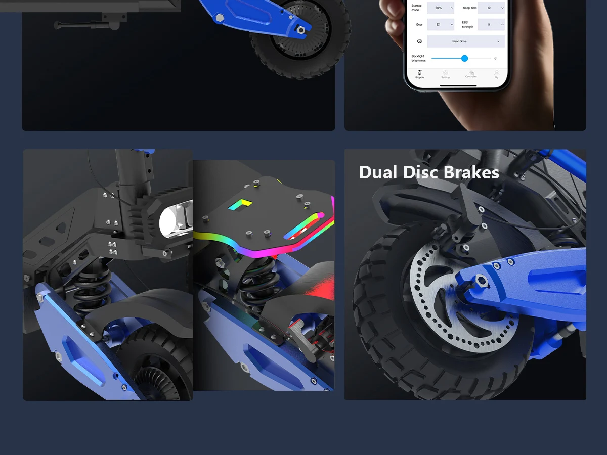 REDDYDY RD2 Electric Offroad Scooter 45MPH Max Speed 3600W Peak Dual Motors Adult Scooter 60V18.2Ah High Capacity Battery 50Miles Max Range 3-riding Modes 10.5" Off-Road Tires Dual Hydraulic Disc Brakes Dual Shock Absorbers NFC Unlocking APP Smart Control