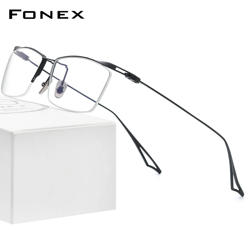 

FONEX Titanium Glasses Men 2022 New Semi Rimless Square Eyeglasses Frame Half Frame Eyewear ACT-Four