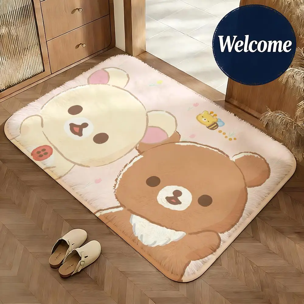 Weiche Flanell-Bodenmatte mit Rilakkuma-Motiv, rutschfeste, saugfähige Fußmatte für Badezimmer, Schlafzimmer, Heimdekoration, Teppich – Detail 10