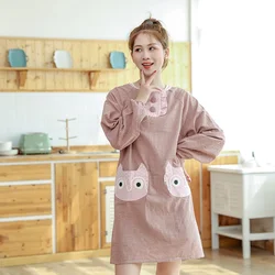 Japanese simple style With Pocket Apron Kitchen oil-proof Adult Long Sleeve Bibs Fashion Household Aprons wholesale