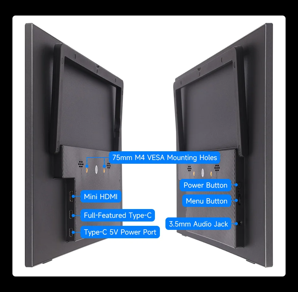 شاشة محمولة 15.6 بوصة، شاشة IPS، واجهة HDMI صغيرة، 1920 × 1080 Full HD، 178 °   زاوية الرؤية، لا لمسة