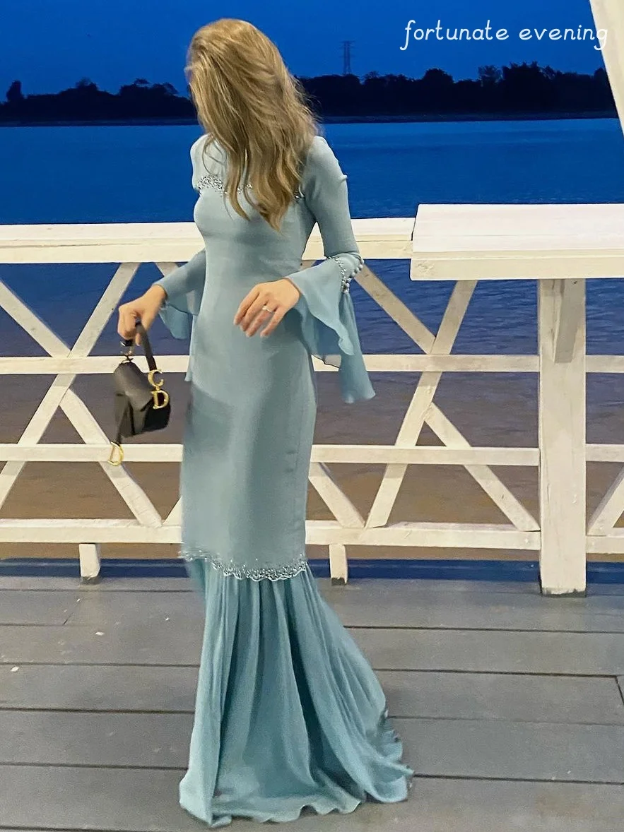 

Fortunate Evening Elegant Vintage Mermaid Sweet Blue Beading V-Neck Customized Formal Occasion Prom Dress Evening Party Gowns