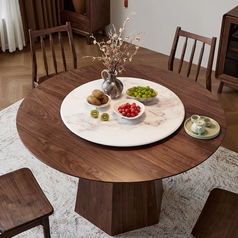 

Customizable North American black walnut solid wood round dining table pure solid wood medieval simple family villa