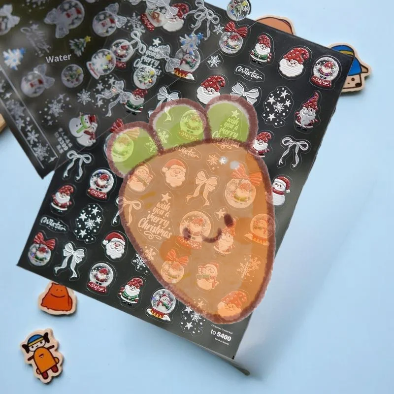 Festive Snowman and White Snow Crystal Ball Nail Art Stickers