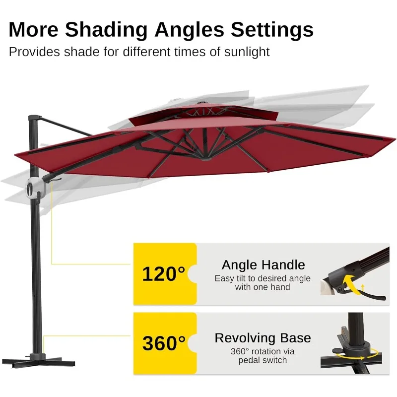 EAST OAK and Flame&Shade Patio Umbrella, 11ft Round Outdoor Umbrella, Large Offset Cantilever Umbrella with 360° Rotation image 5