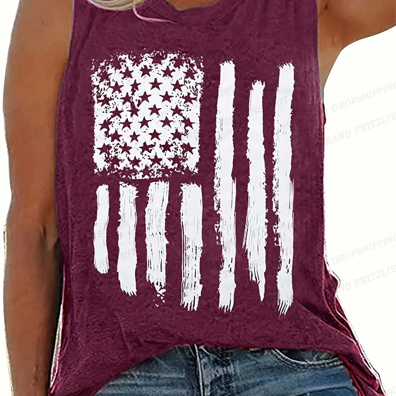 American Flag Print Sleeveless Tank Tops Women\'s Fashion Usa Flag Vest Vintage Tanks Tops Crew Neck Tops Tees Womens Clothing