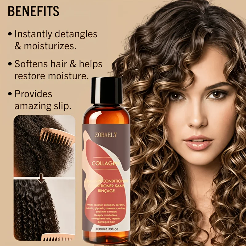 ZORAELY Coconut Leave-In Conditioner. Formulated specifically for curly and coily hair, it moisturizes and detangles. 100 ml