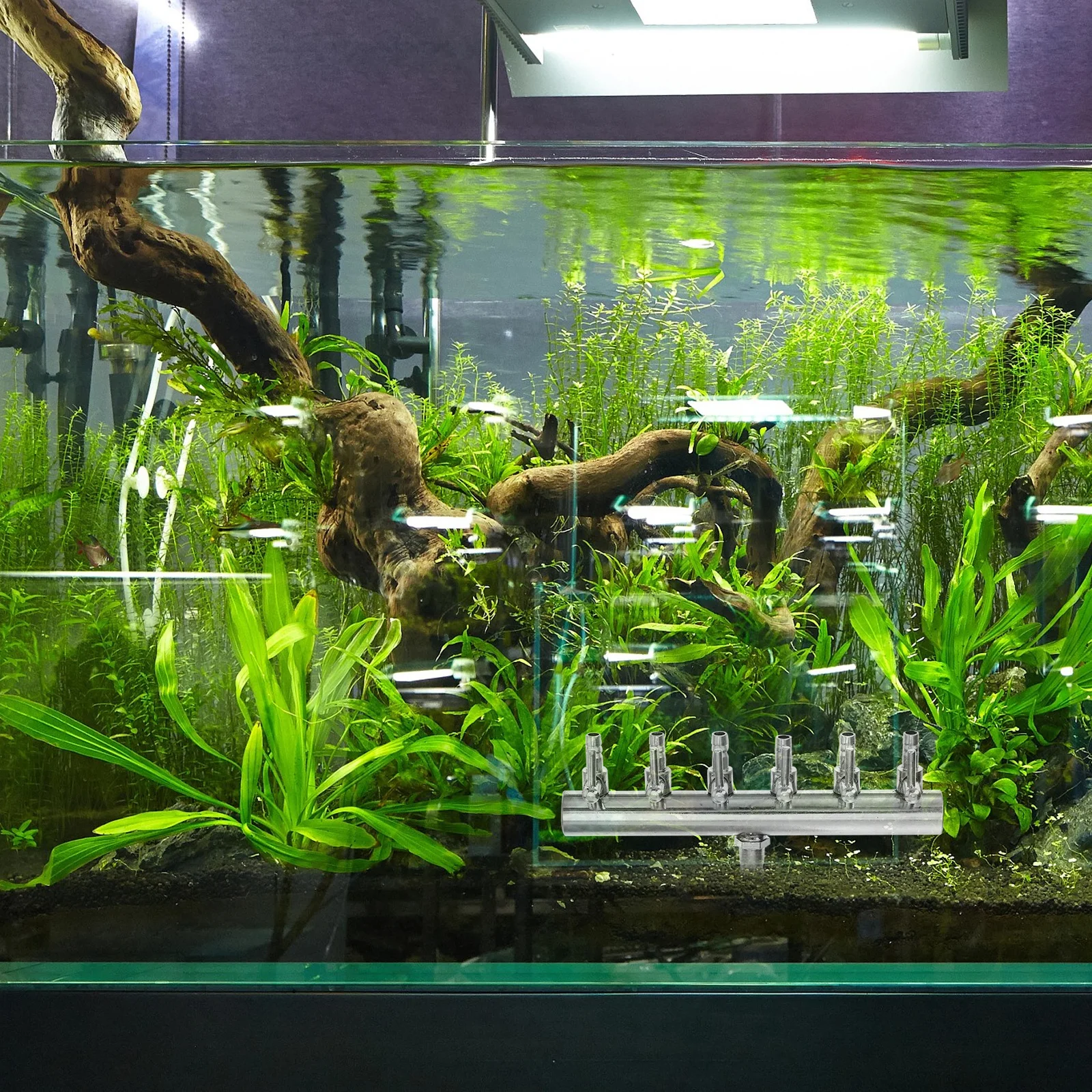 6 طرق 8 إلى 4 مللي متر مضخة هواء من الفولاذ المقاوم للصدأ رافعة تدفق حوض السمك صمام تحكم مضمن الفاصل أنبوب الأكسجين الموزع الفضة