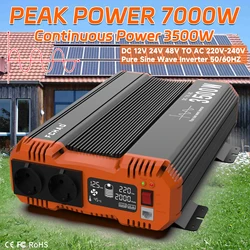 FCHAO 7000W czysta fala sinusoidalna falownik 12V 24V 48V do 220V 230V falownik sinusoidalny LCD Home Camping i RV moc ciągła 3500W