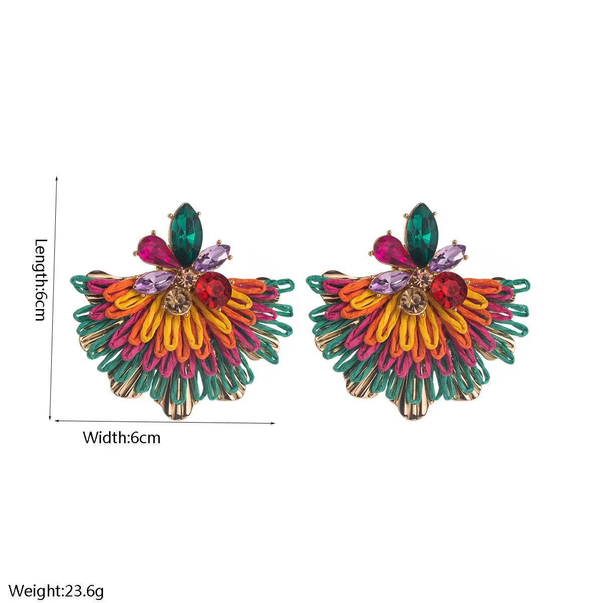 Small fresh and sweet diamond-encrusted raffia fan-shaped earrings, light luxury and high-end S925 silver needle earrings 499