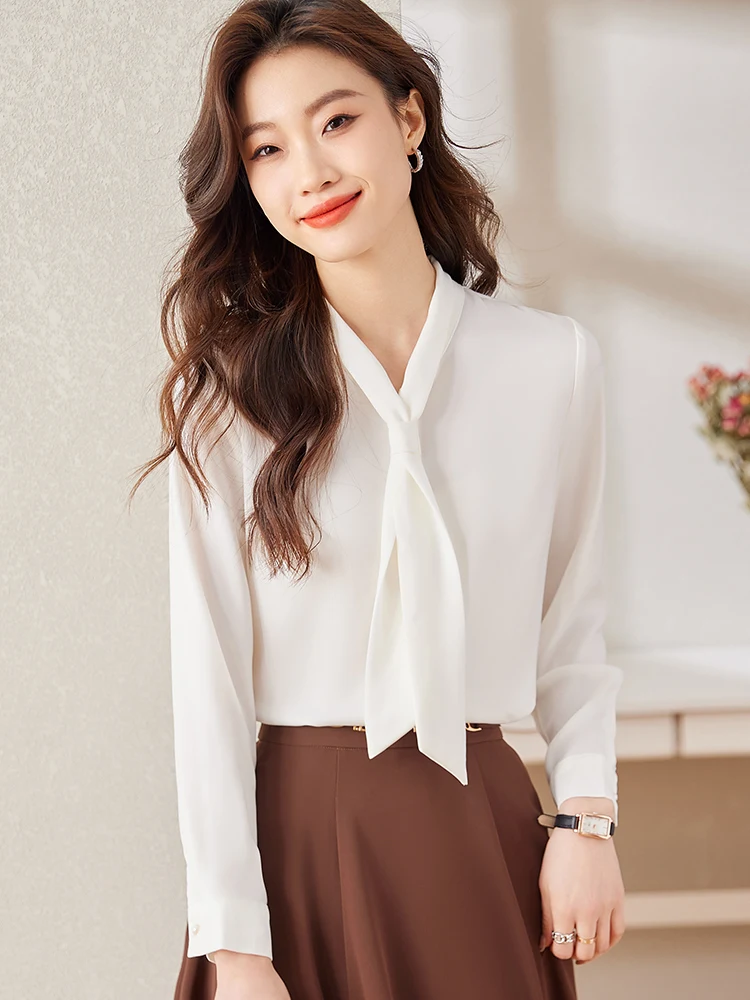 

White Sa Women's irt Design Sensation Early Spring 2024 New Faionable Profional Base irt Korean Sle V-ne Long ...