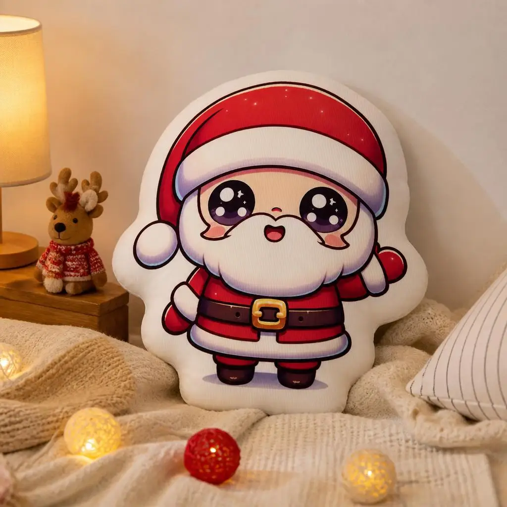 Santa Claus Christmas Throw Pillow Kawaii Plush Cushion Shaped Stuffed Pillow Sofa Home Decor Accent Living Room Winter Gift