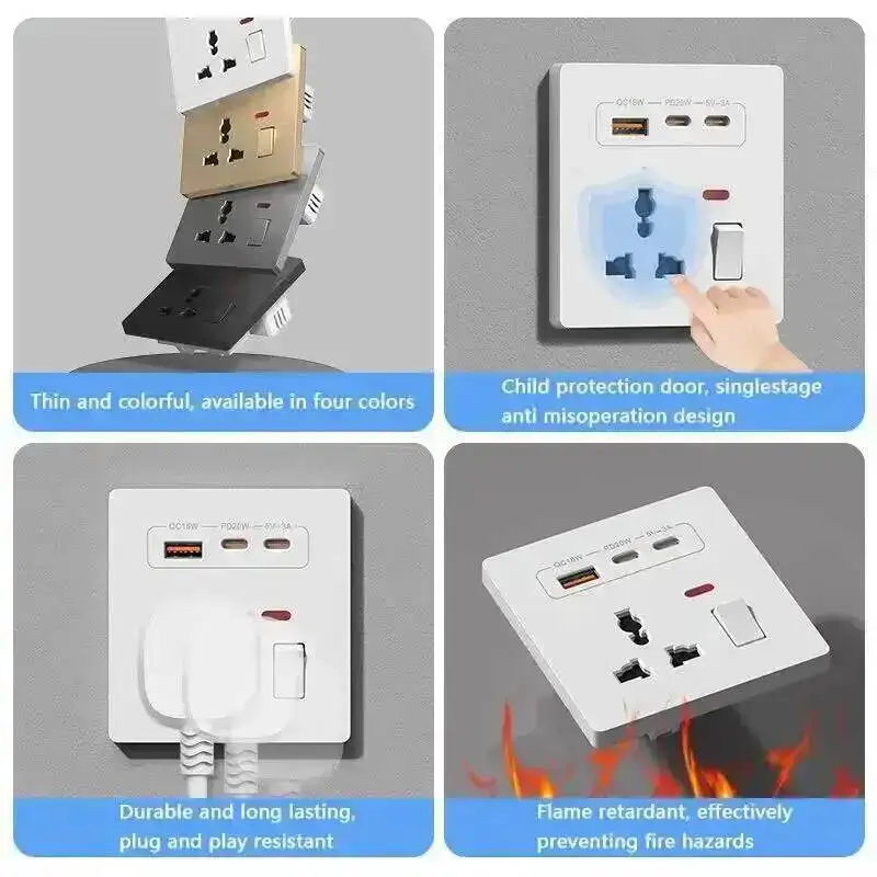 20W Fast Charging Universal Wall Socket With USB And Dual Typec Compatible For UK AU US TH EU Standard 86mm X 86mm Made In China image 4