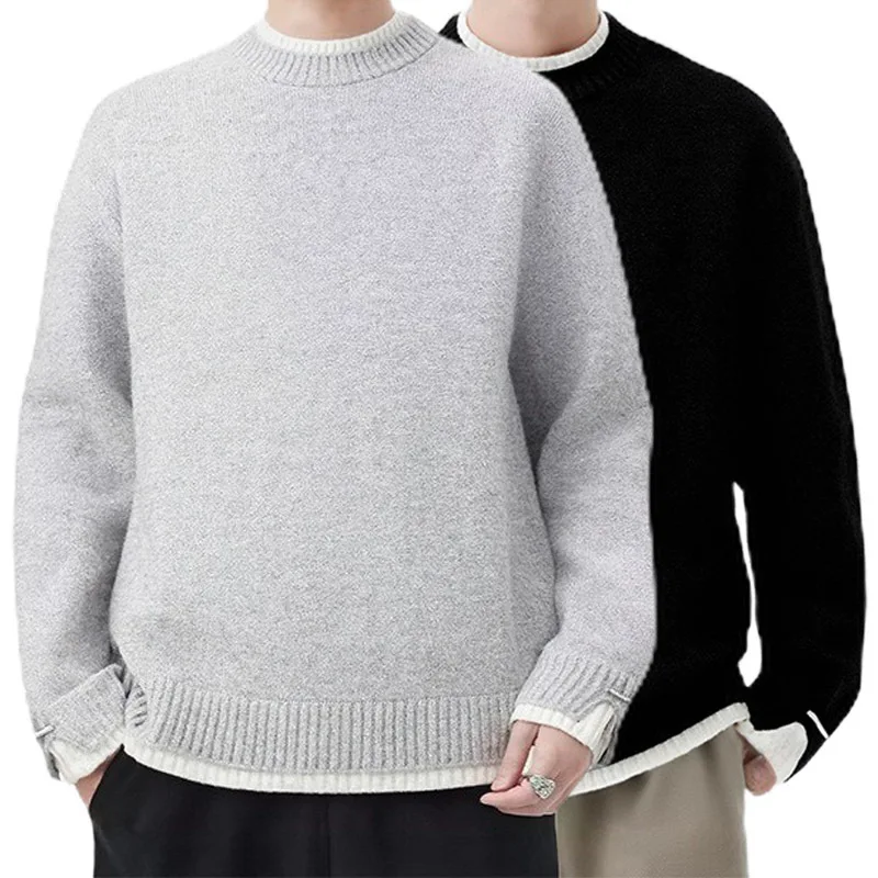 

Мужской вязаный свитер большого размера из двух частей, осенне-зимний пуловер