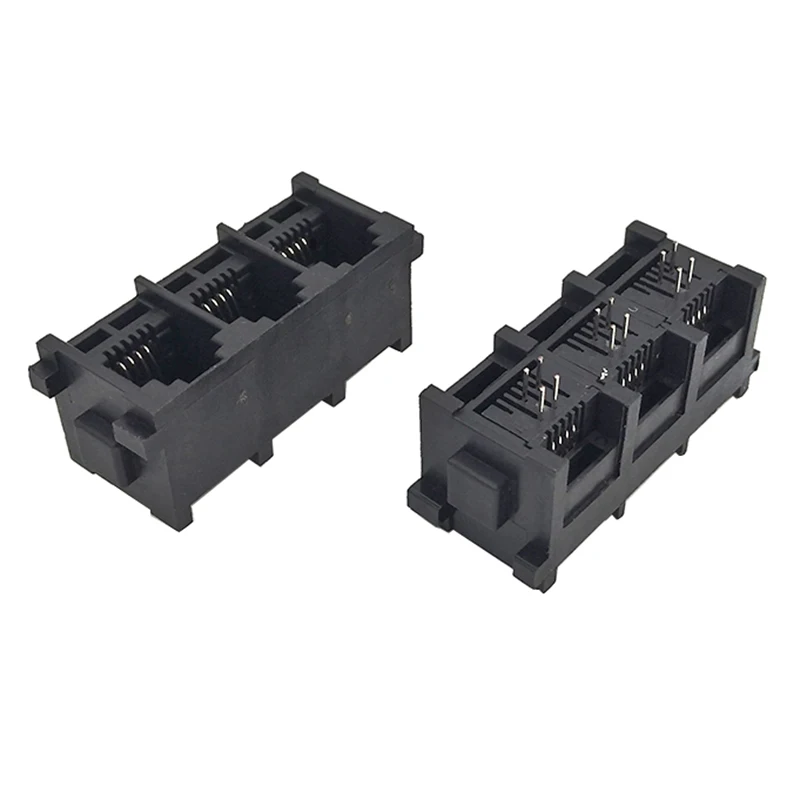 10PCS 5225 6P4C 1×3 vertical plug-in RJ11 all-plastic female socket three-port telephone interface without iron feet