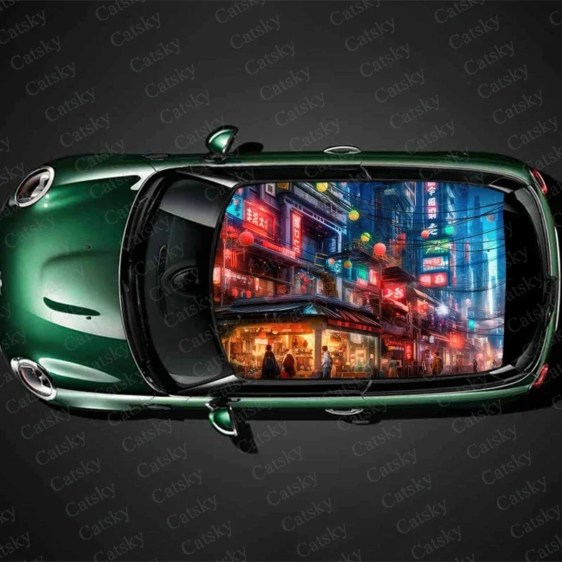 City Street Painting Car Roof Sticker Wrap Racing SUV Accessories Packaging Painted PVC Custom Car Graphic Decal