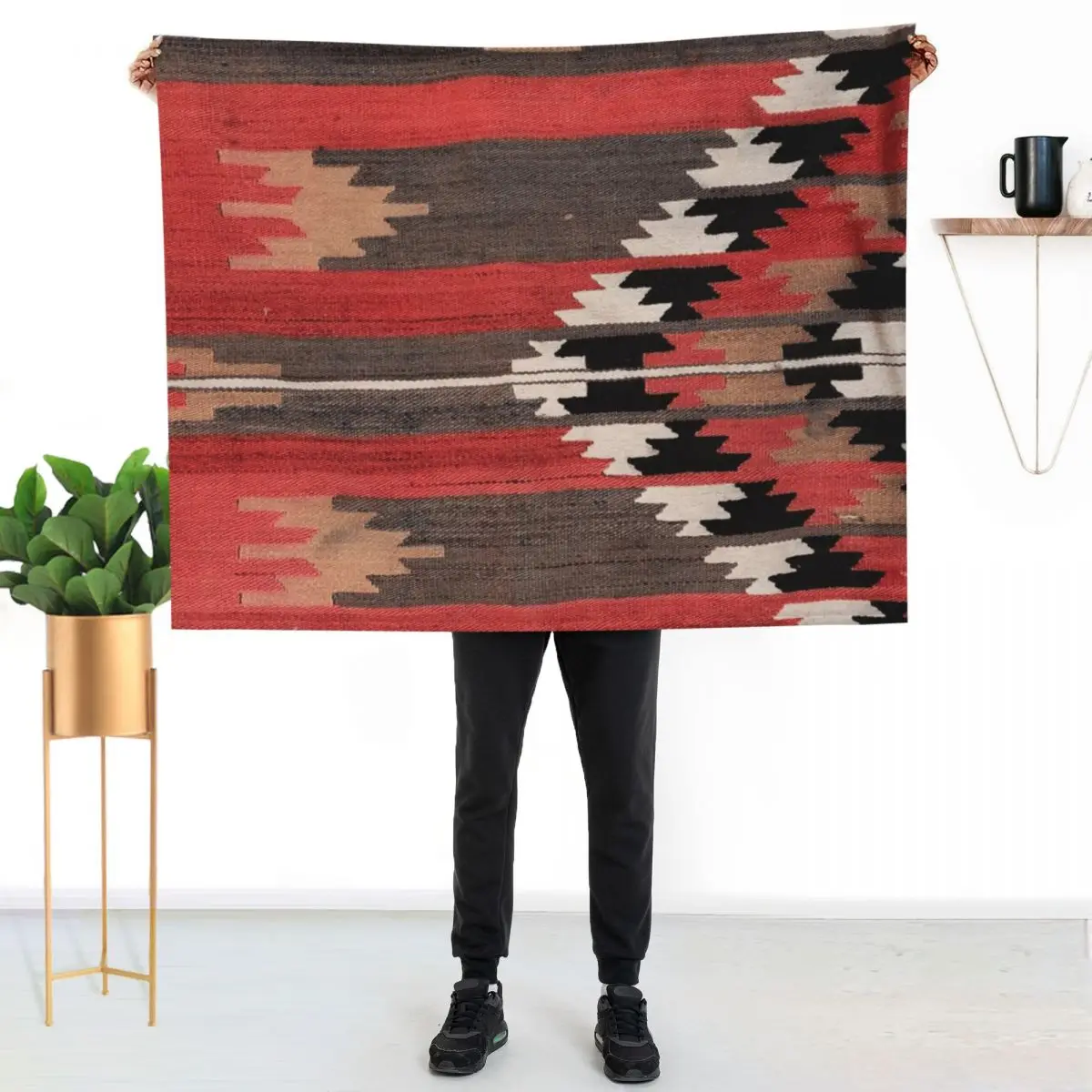 Geometric Vintage Turkish Kilim, Navaho Weave, Woven Aztec Textile, Kelim Throw Blanket Cute Plaid Soft Plaid Blankets