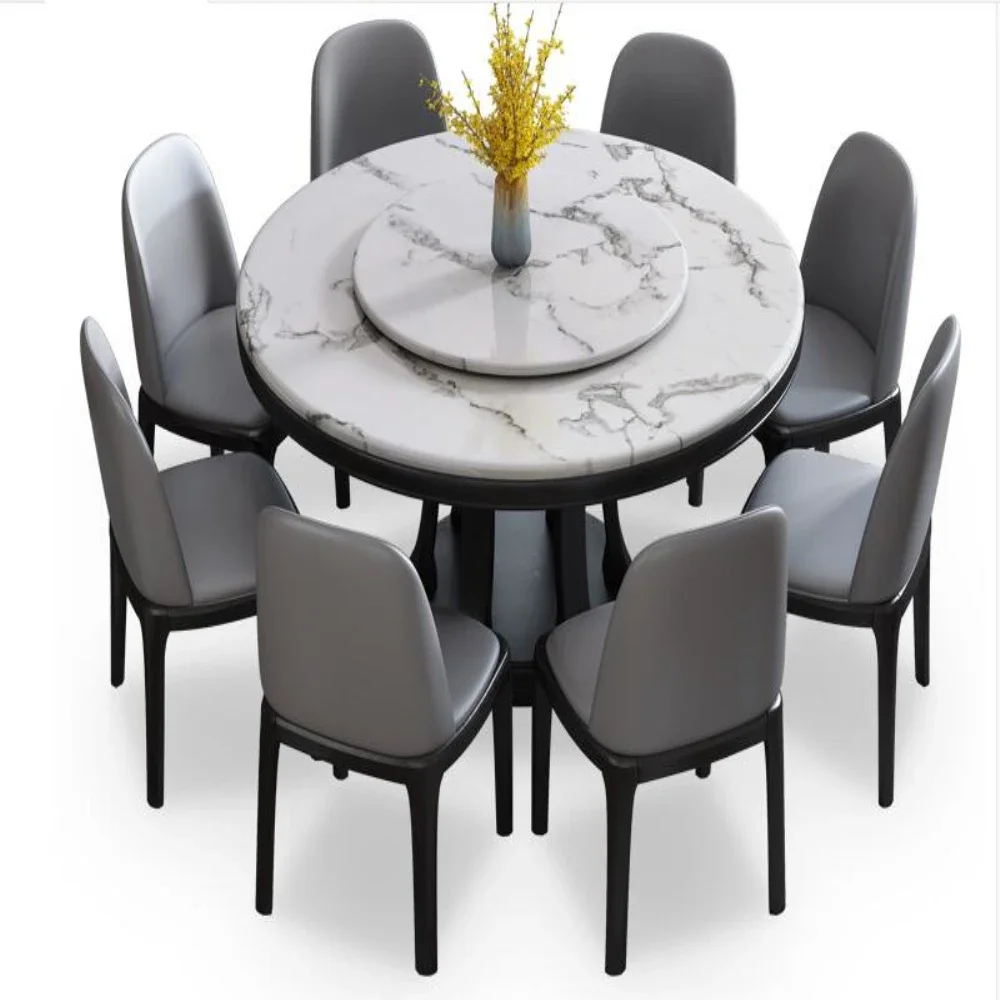 

Simple Nordic Marble Round Dining Table And Chair Combination Simple And Light Luxury Rotating Dining Table
