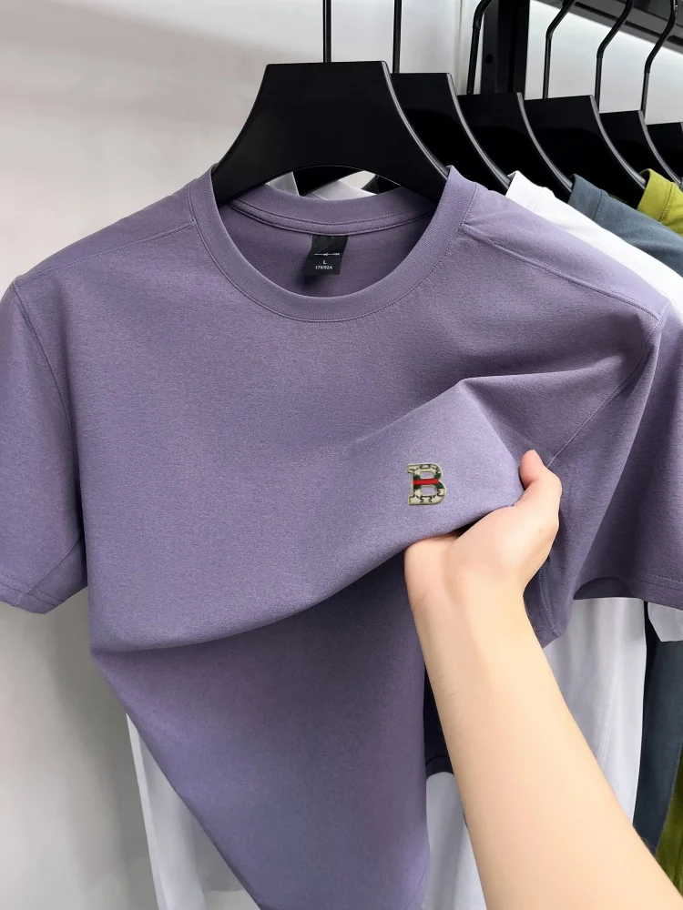 Brand luxury men's short sleeve T-shirt round neck summer breathable casual comfort fashion new B-shaped letter embroidered top