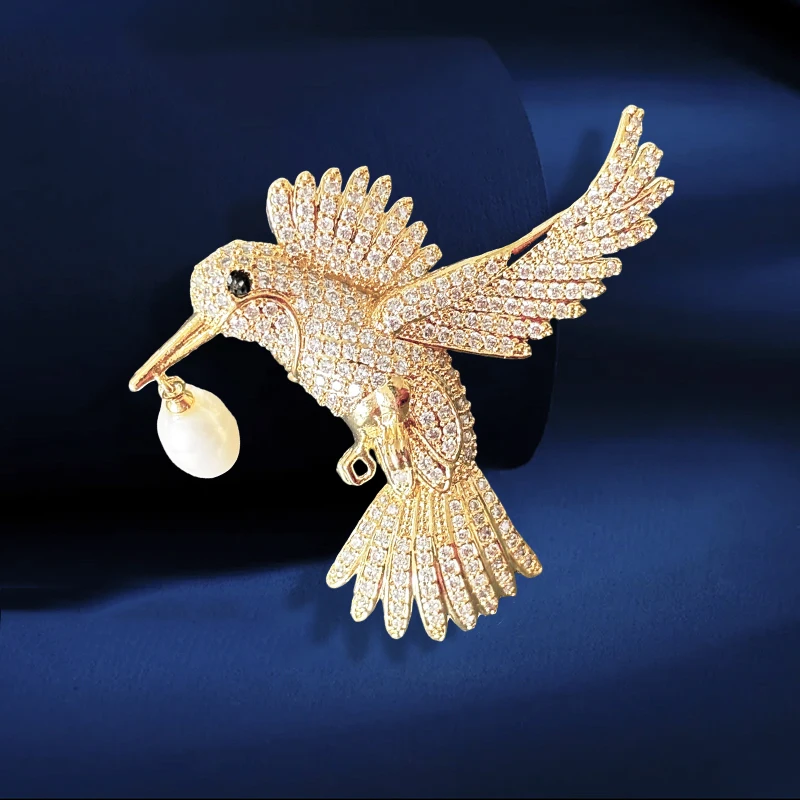 OKILY رائعة الزركونيوم الطاووس الببغاء ابتلاع بروش دبوس المتخصصة تصميم حساسة الحيوان الطيور بروشيه اكسسوارات للنساء ديكور #4