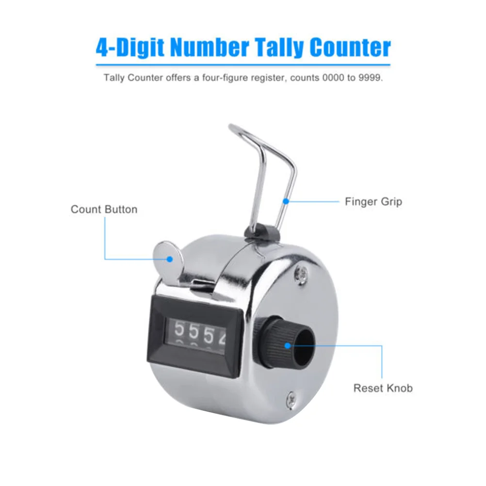 Heavy Duty Metallic 4- Number Clicker Hand Held Tally Counter Counting Recorder 4 tally Number Counter