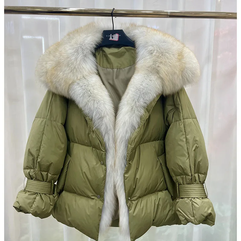 

2023 New Removable Real Natural Fox Fur Collar Coat Winter Women 90% White Duck Down Jacket Solid Warm Fashion Streetwear