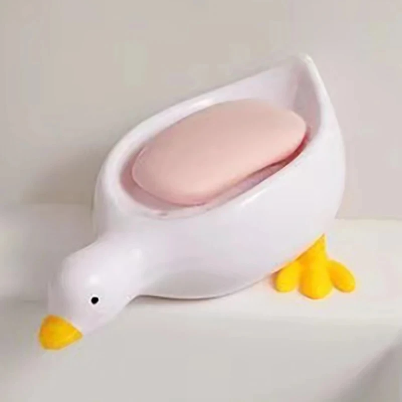 1 Pc Yellow Duck Shape Soap Box Cartoon Dish Drainable Holder Container for Tray Bathroom Accessories