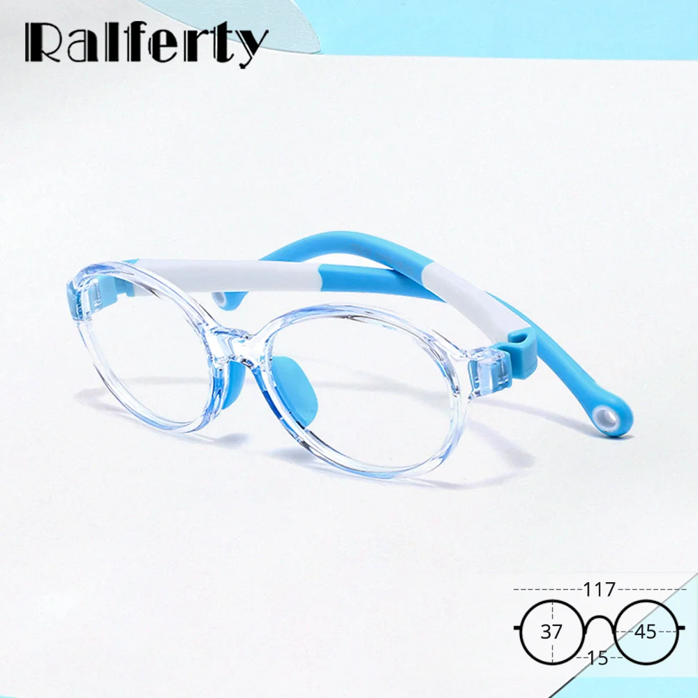 

Ralferty Ultralight-weight TR90 Eyeglass frames For kids Girls Boys Transparent Oval Anti Blue Light Glasses NO Optical Frame