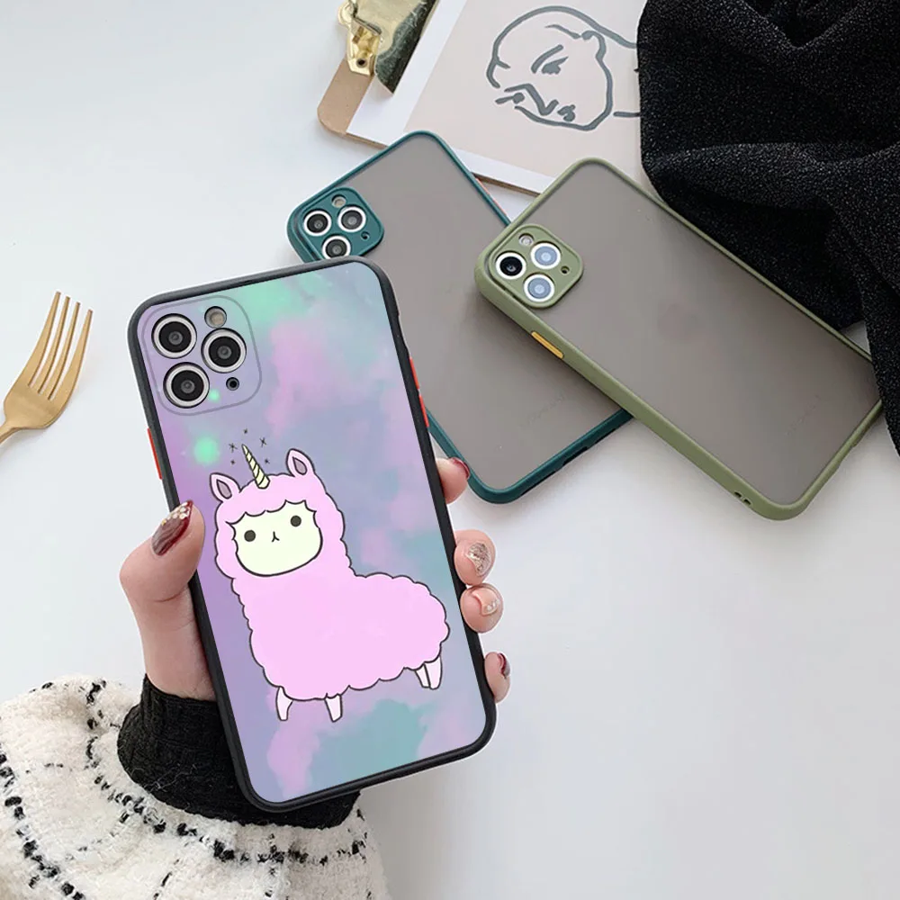 Translucent Phone Case For iPhone 16 15 14 7 8 Plus 13 12 11 Pro Max XR XS SE Mini Colorful Sheep Alpaca Llama Matte Back Cover