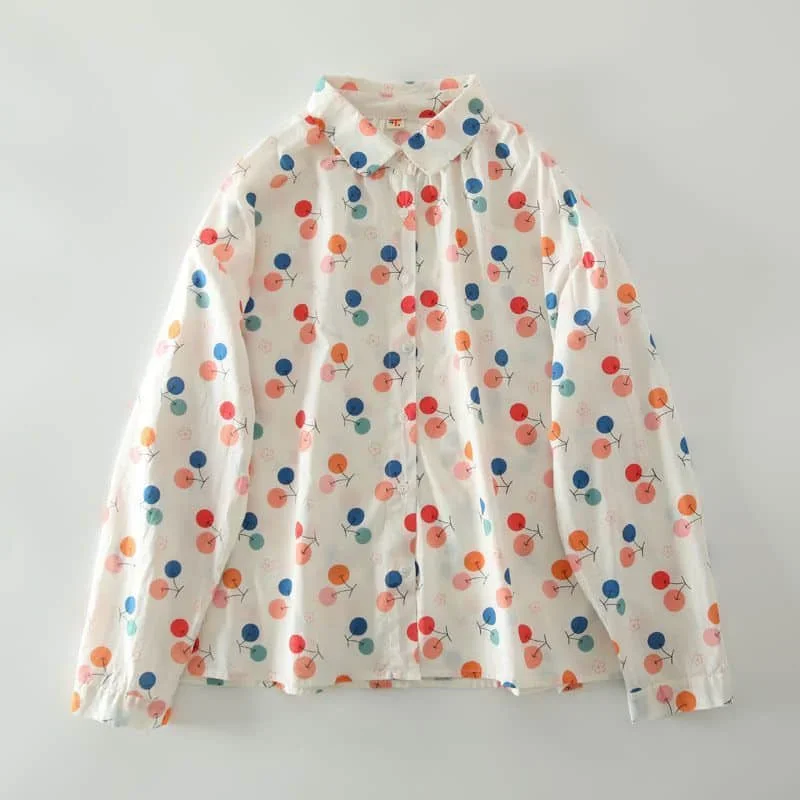 

Рубашки для женщин, винтажные свободные рубашки поло с длинным рукавом и принтом, повседневная однобортная цельная блузка в корейском стиле, женские топы