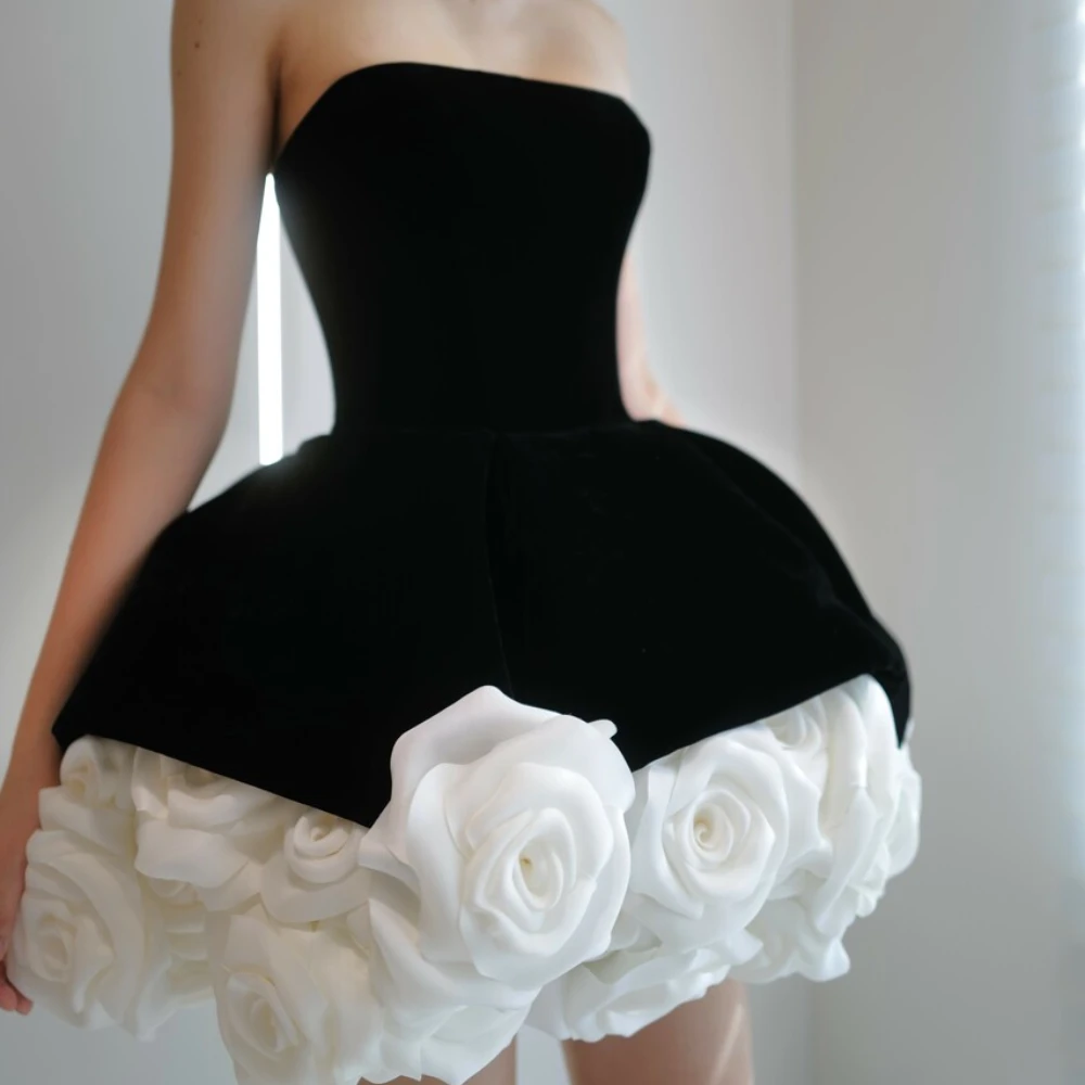 TWOTWINSTYLE Colorblock Spliced 3D Flower Luxurious Dresses for Women Strapless Sleeveless Patchwork Zipper Elegant Dress Female
