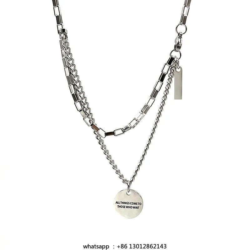 

Men's Necklace Versatile ins Hip Hop Accessories Premium Sense Simple Double Letter Round Brand Pendant