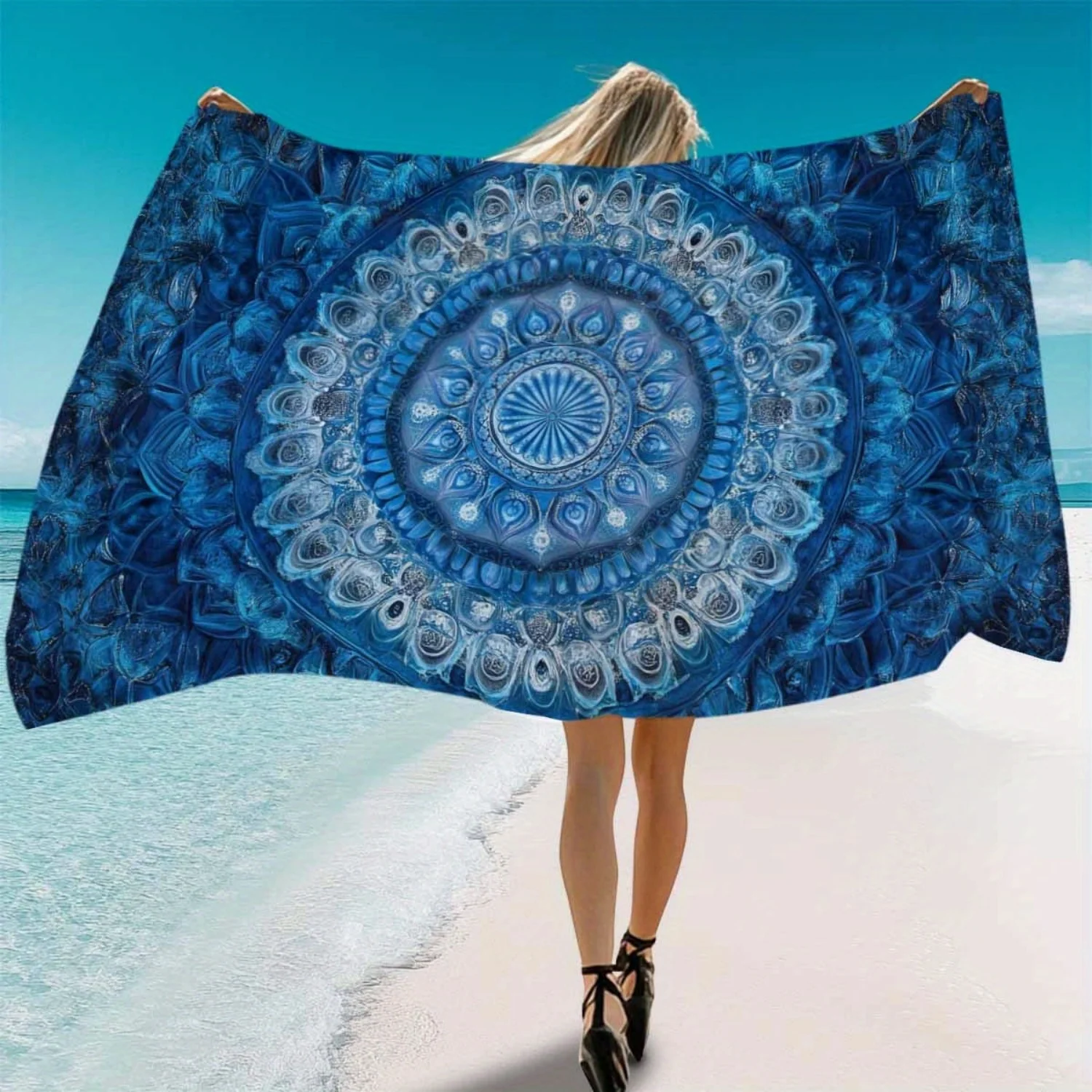One Piece of a Beach Towel Featuring a Mandala Floral Design.Used As a Beach Wrap,Sarong for Multiple Ways to Wear It view 2