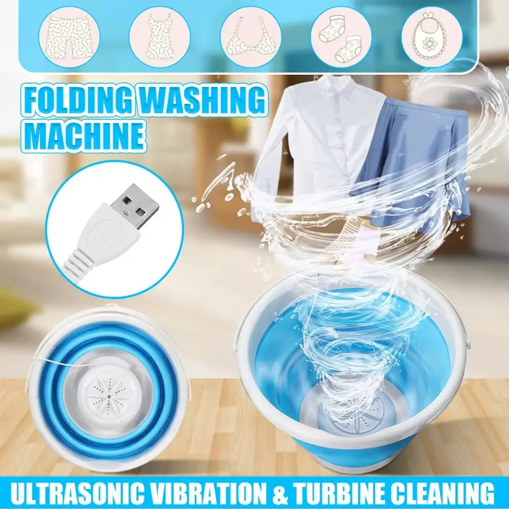 

USB Folding Portable Ultrasonic Turbo Washing Machine Personal Laundry Washer TI