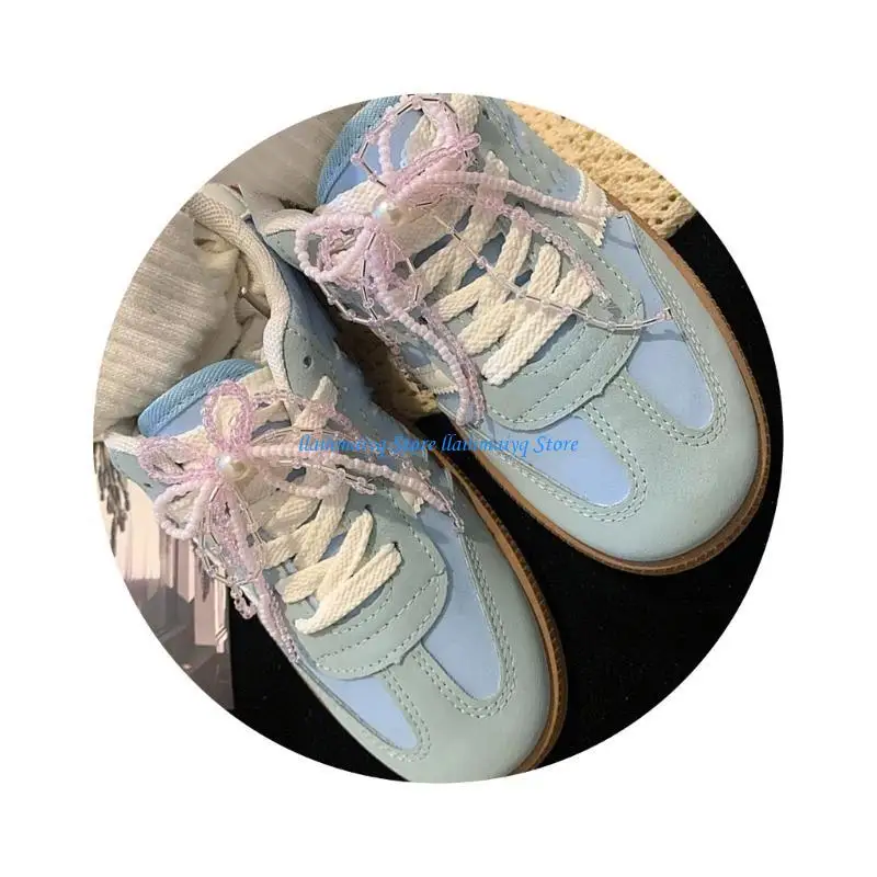 

573B Sweet Crystal Beaded Bowknot Shoelaces Charm Fashion Lovely Girls Shoe Pendant Flower Decorations Shoelaces Clip Charm