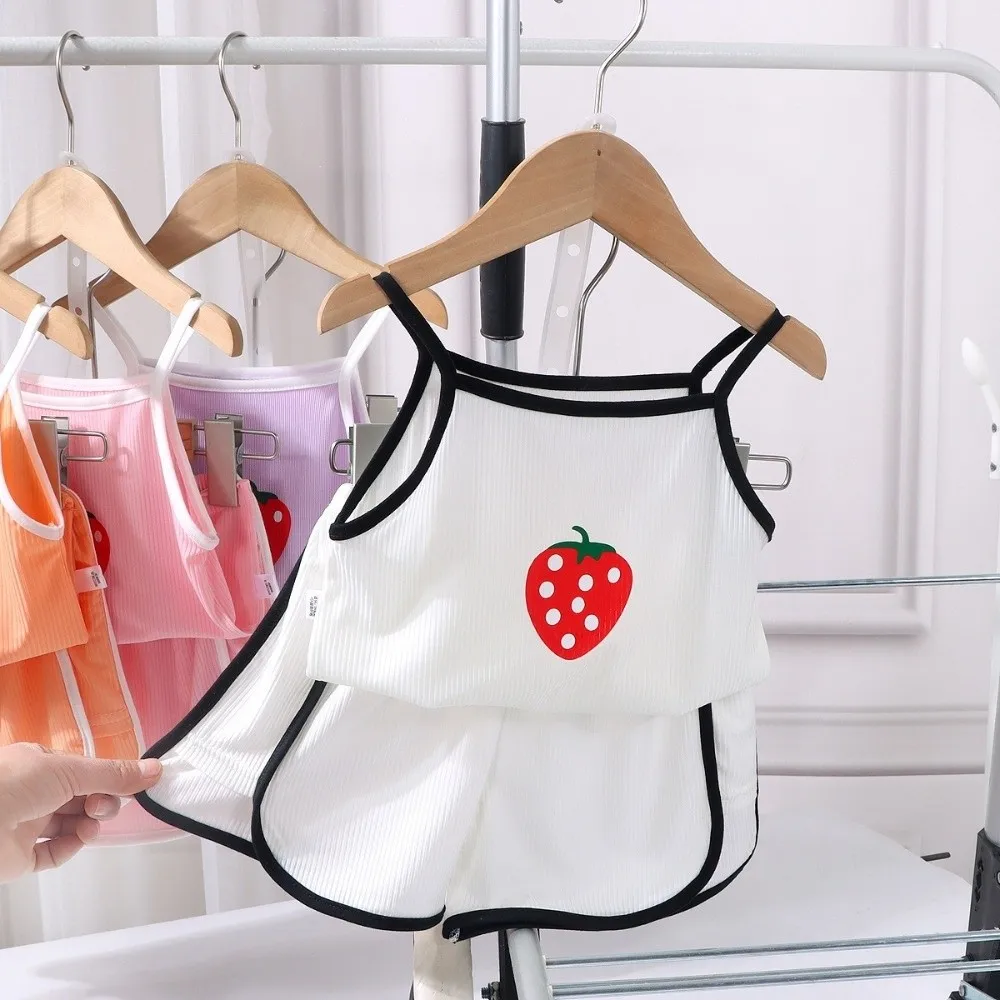 Breathable Strawberry Printing Toddler Clothes Suit Soft Cotton Tops+Shorts 2-Piece Set Sleepwear Summer