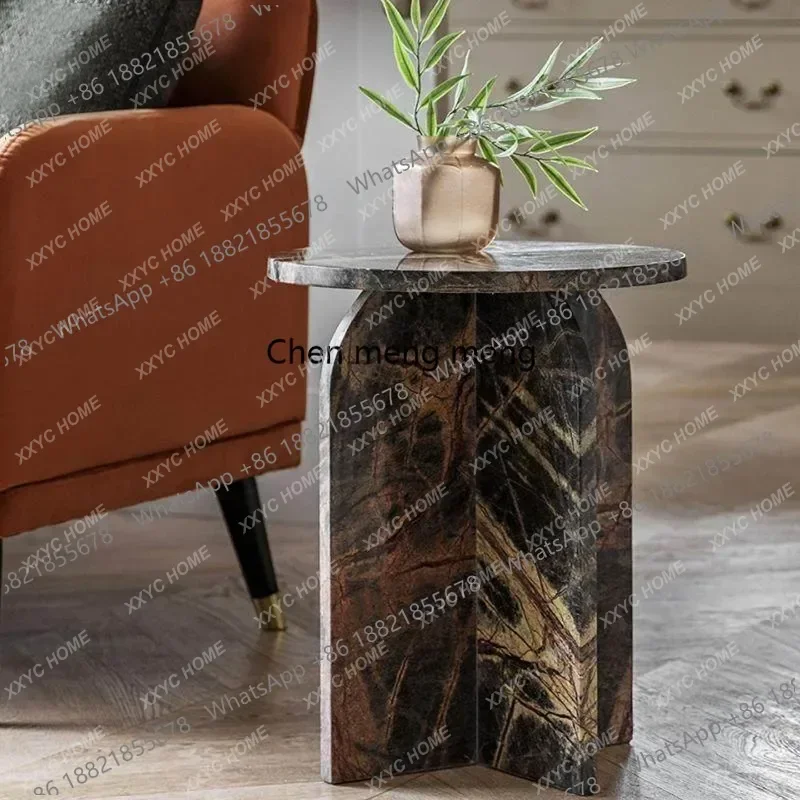 Light luxury natural marble sofa edge few designer living room movable small coffee table