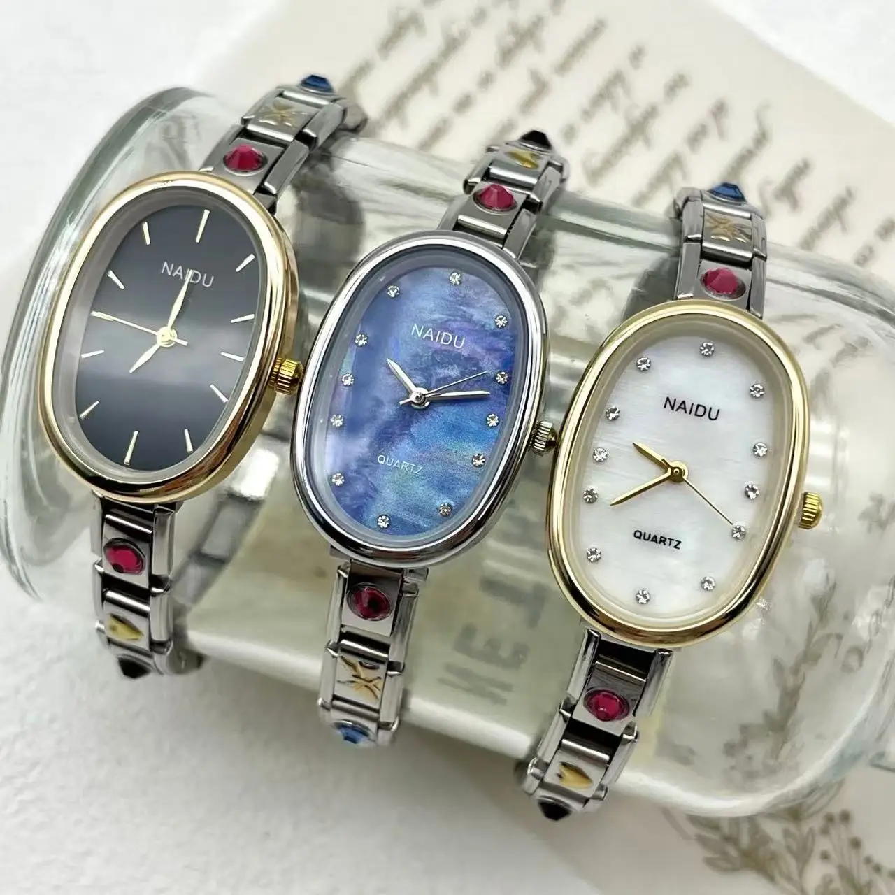 Chic Design Quartz Fashion Oval Casual Watches Women Female Stainless Steel Width 9mm Strap Party Birthday Perfect Gift