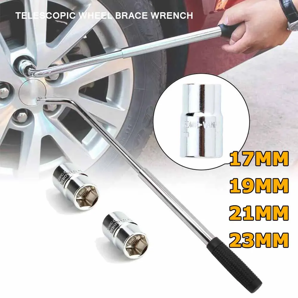 

New Extendable Wheel Brace Wrench Telescopic with Socket Tyre Nut Set 17mm 19mm 21mm 23mm For Car Repairs Tools Kit