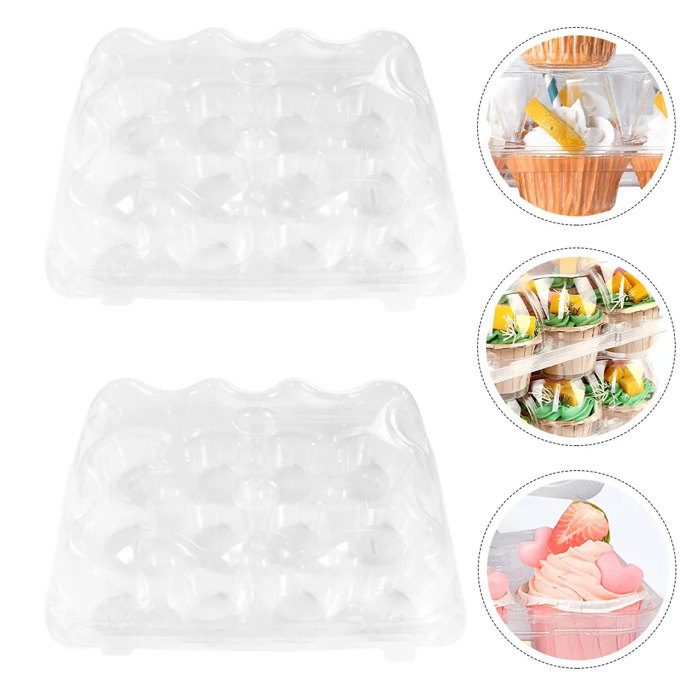 

2pcs Cake Container Set Multi-Grid Cupcake Holder Reusable Bakery Carrier Boxes For Muffins Egg Tart Dessert Packaging Pastry