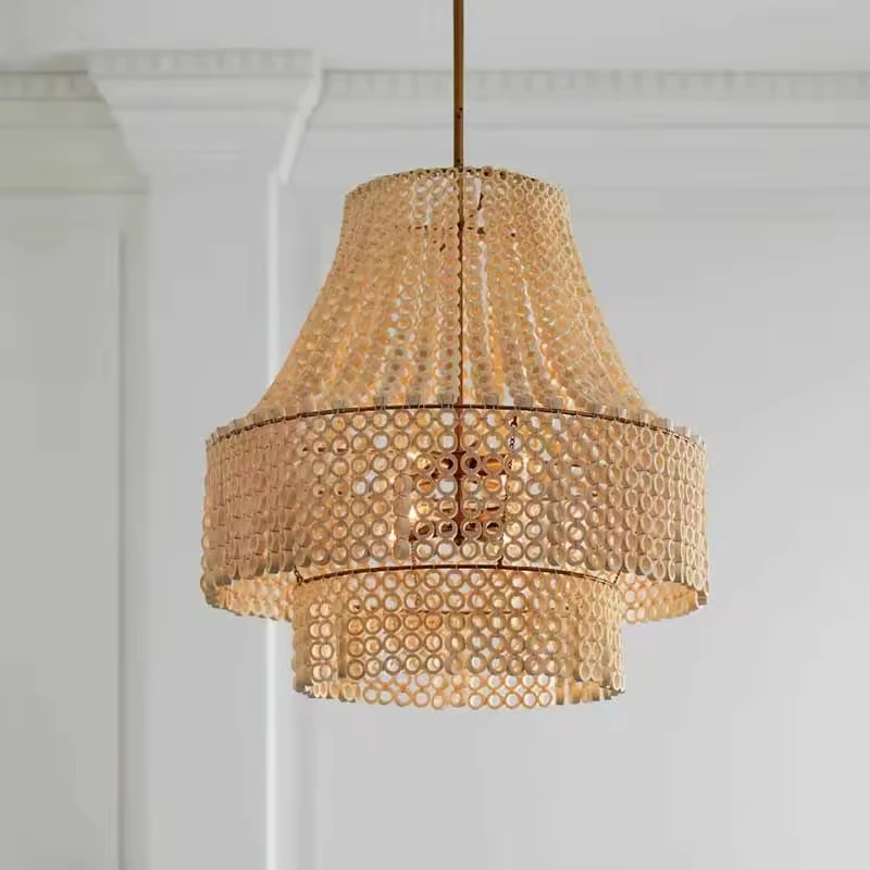American Handmade Rustic Vintage Retro Wooden Iron White Chandelier for Villa Retro  Living Room Light Entrance Pendant Lights