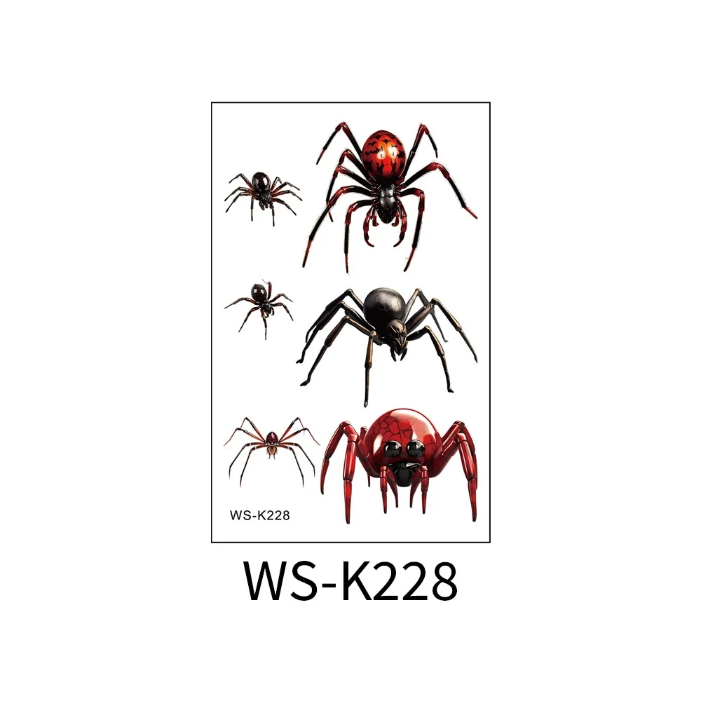 Halloween Big 3D Spiders Temporary Tattoo Black Color Cobwebs Skull Disposable Party Makeup Cool Body Art Festival Sticker