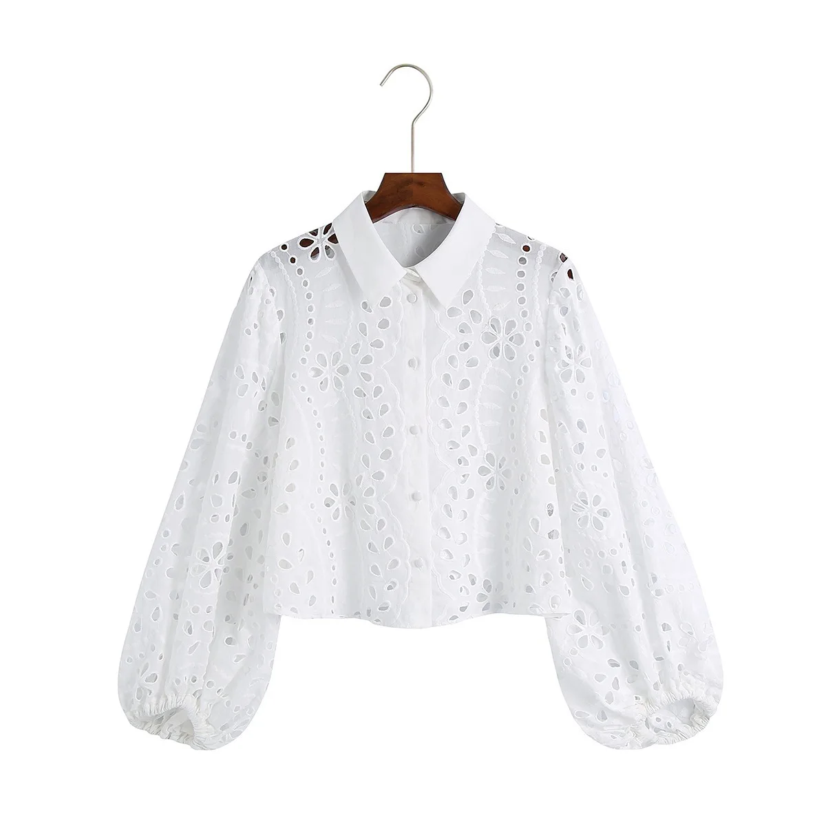 Women Lace Shirt Hollow Out Embroidery Blouse White Blue Green Rose Pink Summer 2024 New Clothing Modern Girl Blusa Tops