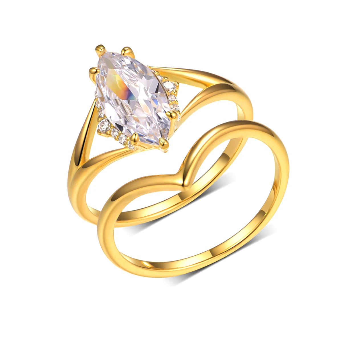 S925 silver plated with 18K gold marquise-cut moissanite simple women's ring set 2.0ct/12*6mm for women wedding jewelry