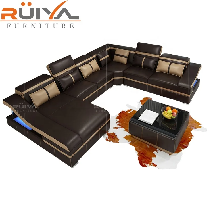 Wholesale Price Dark Brown Sectional Sofa Couch Living Room Sofa Furniture Sofa With LED Light