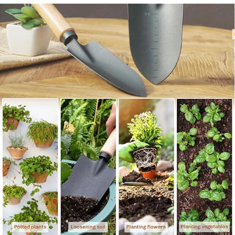 2Pcs Multifunctional Garden Trowel Set For Gardening & Camping Heavy Duty Shovel With Wooden Handle Hand Trowel