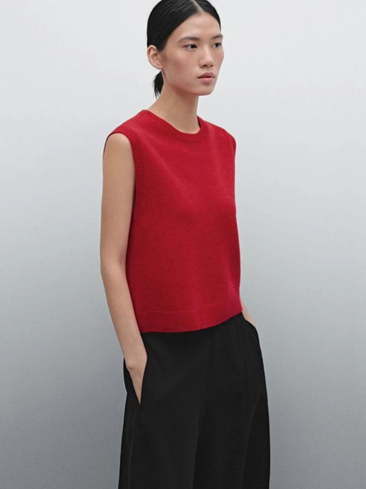 Gilet rosso lavorato a maglia di Capodanno Top Maglione a strati Svel per donna Primavera 2025 Pendolarismo Sle Taglio dritto